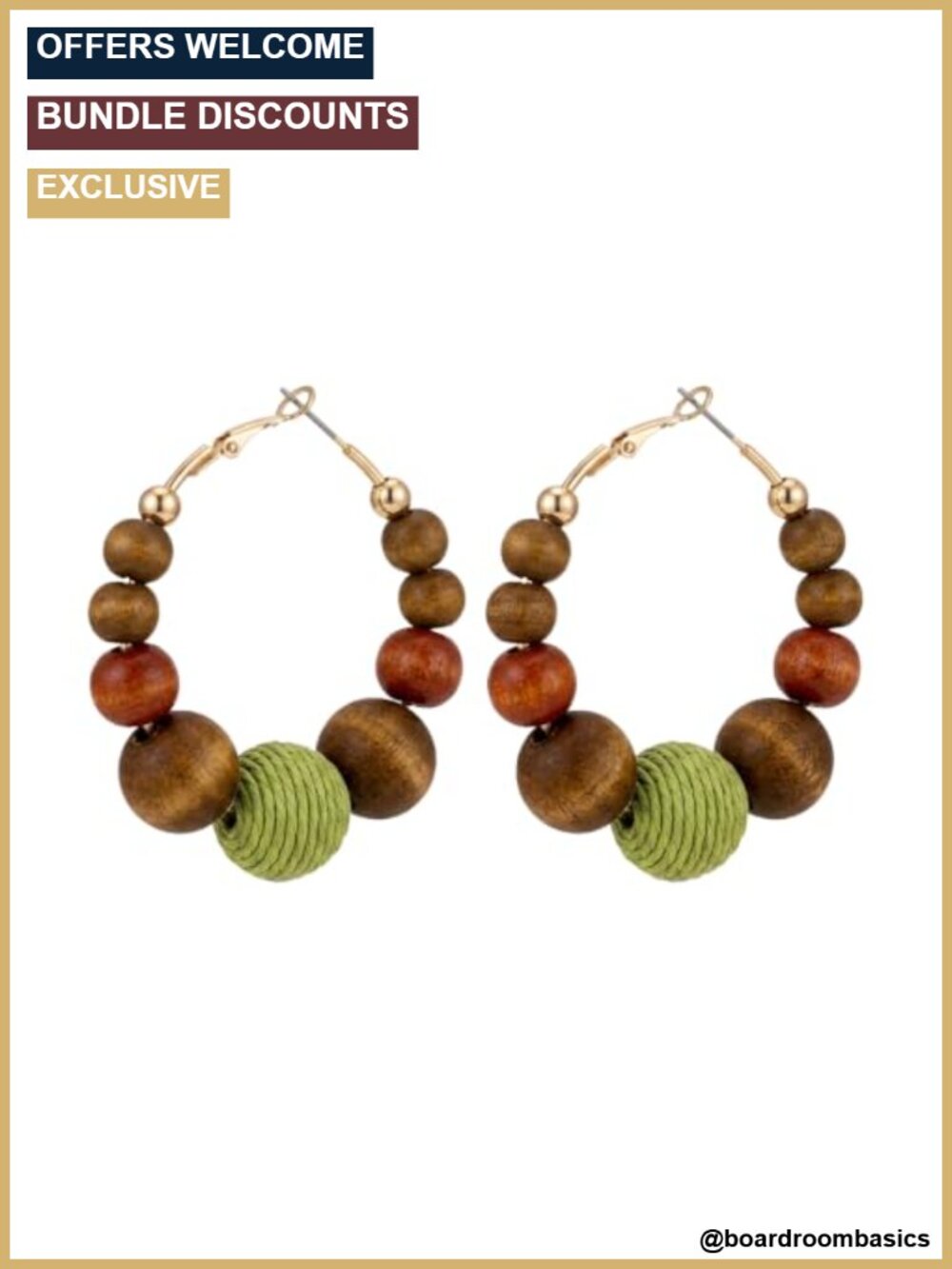 Boho Wood Beaded Hoop Earrings Women Natural Ethnic Fashion Jewelry